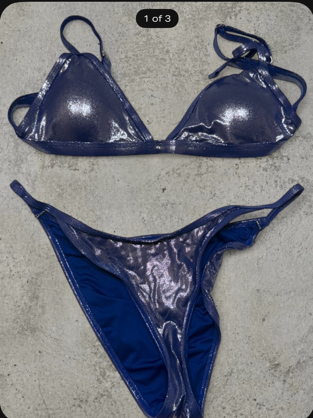 Shimmer Navy Blue Triangle Bikini Set - Women Swim